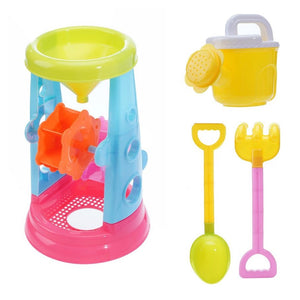 Trade Shop - Set 4pz Gioco Sabbia Spiaggia Con Innaffiatoio Mulino Paletta Rastello 26x16cm 258269 -