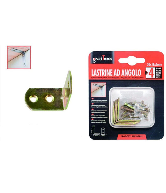 Set 4pz Lastrina Lastrine Ad Angolo Forma L 30x18x2mm Con Viti Per Mobili 91216         