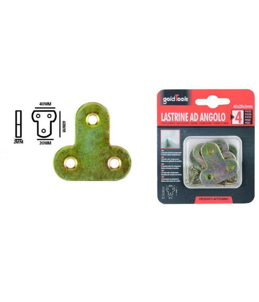 Set 4pz Lastrina Lastrine Ad Angolo Forma T 40x20x2 Mm Con Viti Per Mobili 91223         