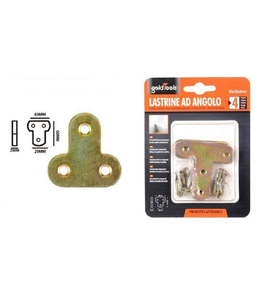 Set 4pz Lastrina Lastrine Ad Angolo Forma T 60x20x2 Mm Con Viti Per Mobili 91224         