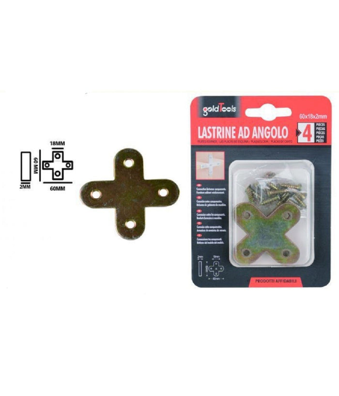 Set 4pz Lastrina Lastrine Ad Angolo Forma X 60x18x2mm Con Viti Per Mobili 91232         