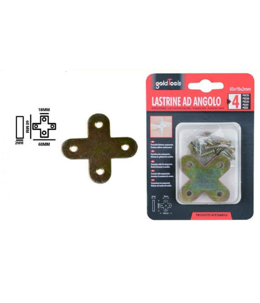 Set 4pz Lastrina Lastrine Ad Angolo Forma X 60x18x2mm Con Viti Per Mobili 91232         