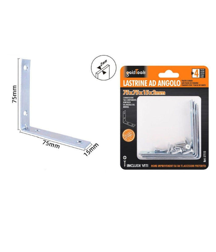 Set 4pz Lastrine Ad Angolo Lastrina Angolare 75x75x15x2 Mm Con Viti Mobili 57115         