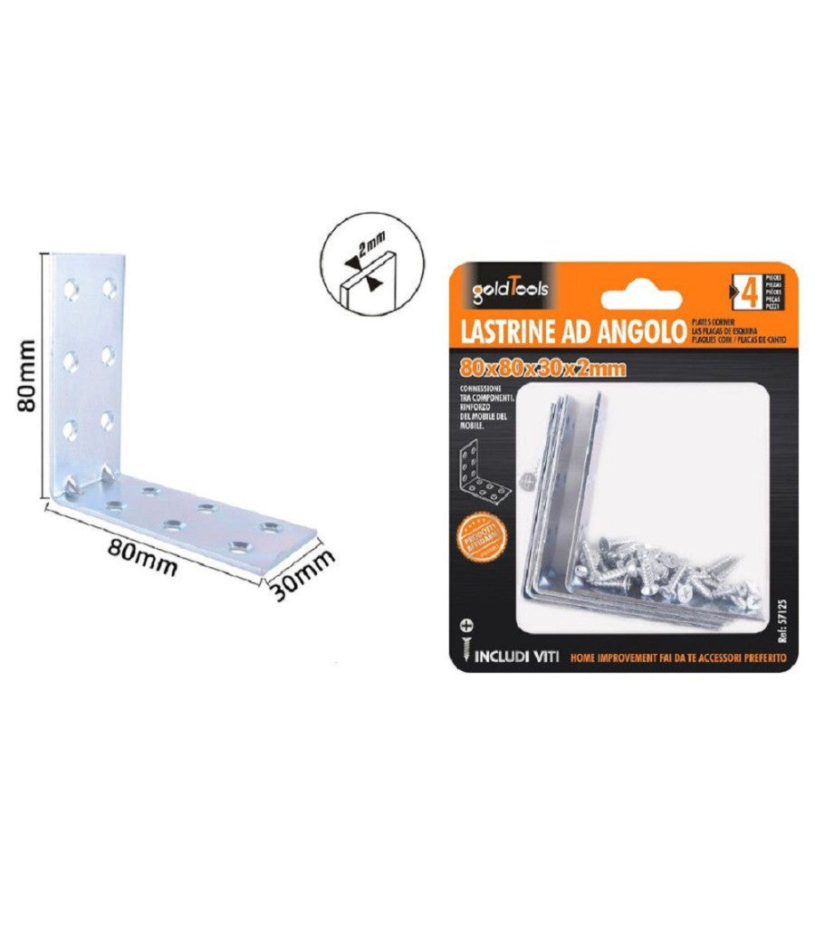 Set 4pz Lastrine Lastrina Ad Angolo Angolare 80x80x30x2 Mm Con Viti Mobili 57125         