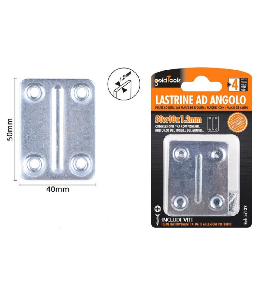 Set 4pz Lastrine Lastrina Piastra Di Giunzione 50x40x1.2mm Con Viti Mobili 57132         