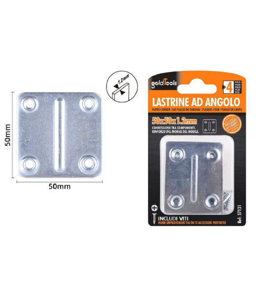 Set 4pz Lastrine Lastrina Piastra Di Giunzione 50x50x1.2mm Con Viti Mobili 57131         