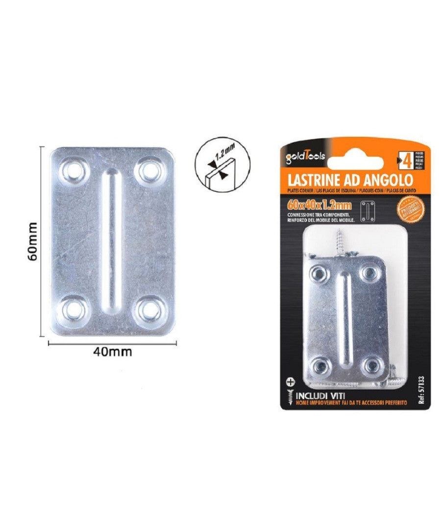 Set 4pz Lastrine Lastrina Piastra Di Giunzione 60x40x1.2mm Con Viti Mobili 57133         