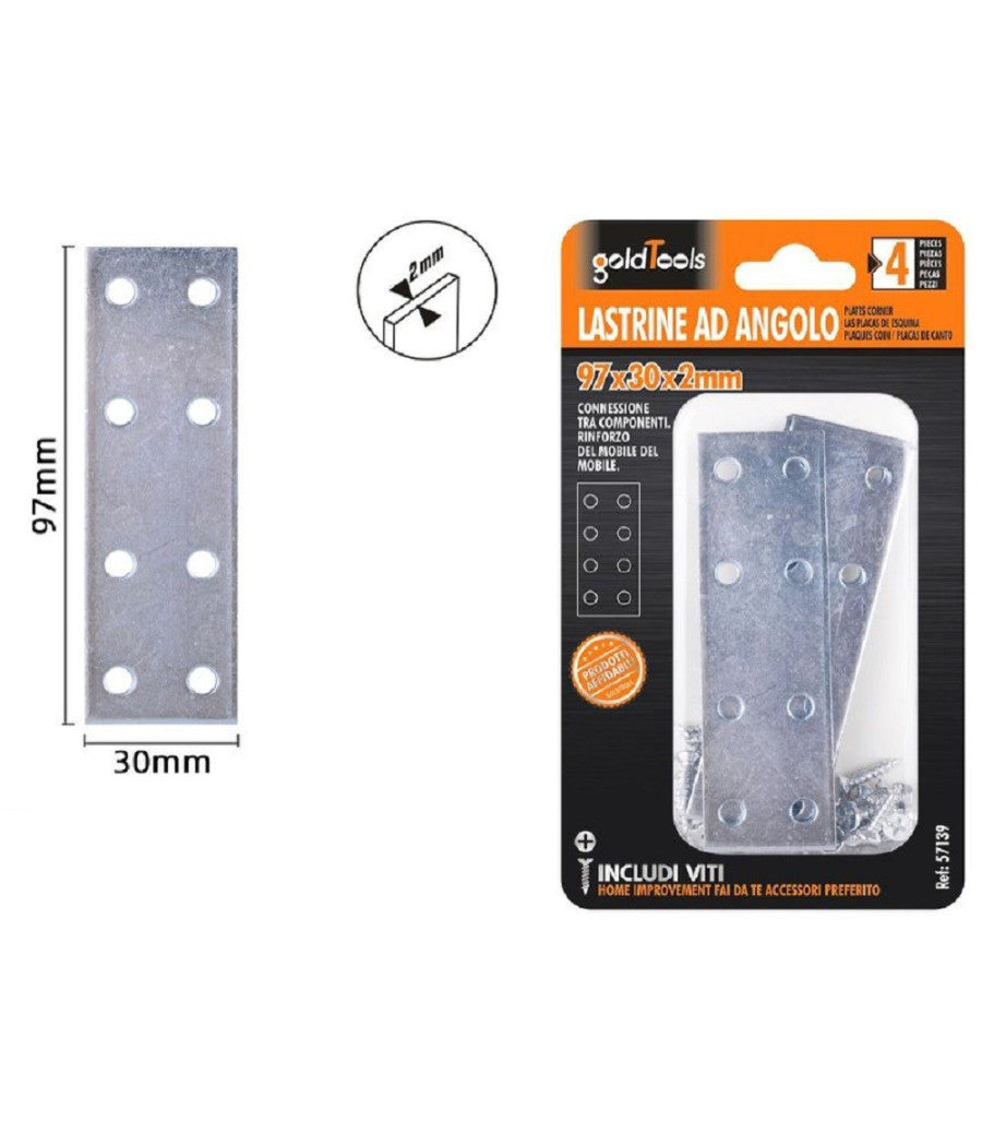 Set 4pz Lastrine Lastrina Piastra Di Giunzione 97x30x2 Mm Con Viti Mobili 57139         
