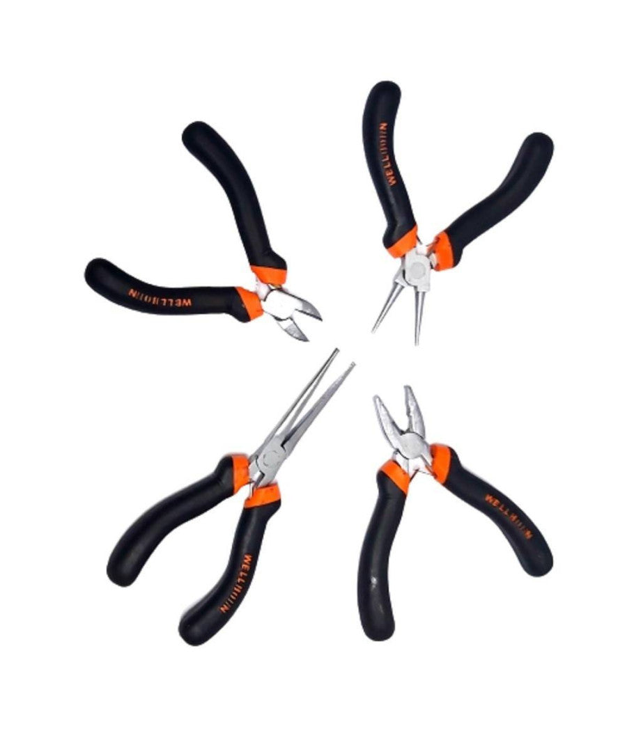 Set 4pz Mini Pinza Per Fabro Elettricista 115 Mm Acciaio Ergonomica Bricolage         