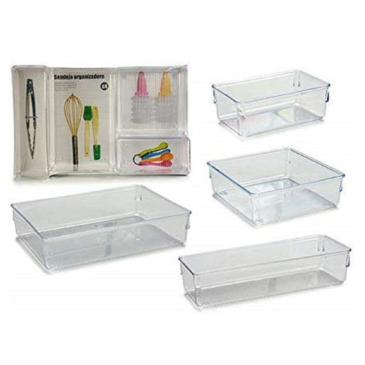 Trade Shop - Set 4pz Organizzatori Cassetti Divisori Plastica Portaoggetti Organizer Salvaspazio -