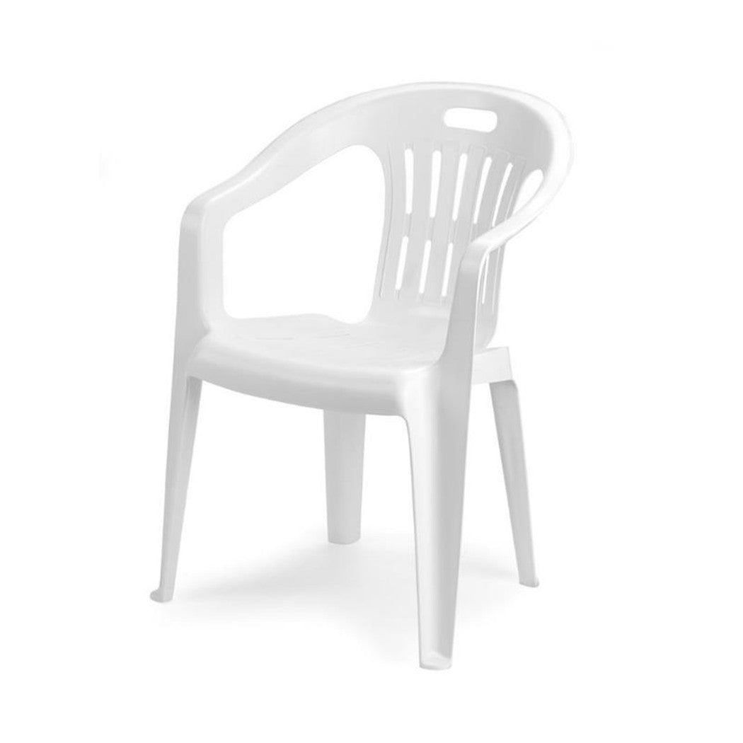 Trade Shop - Set 4pz Sedia Da Giardino Bianca Poltrona In Plastica Monoblocco Con Braccioli 862401 -