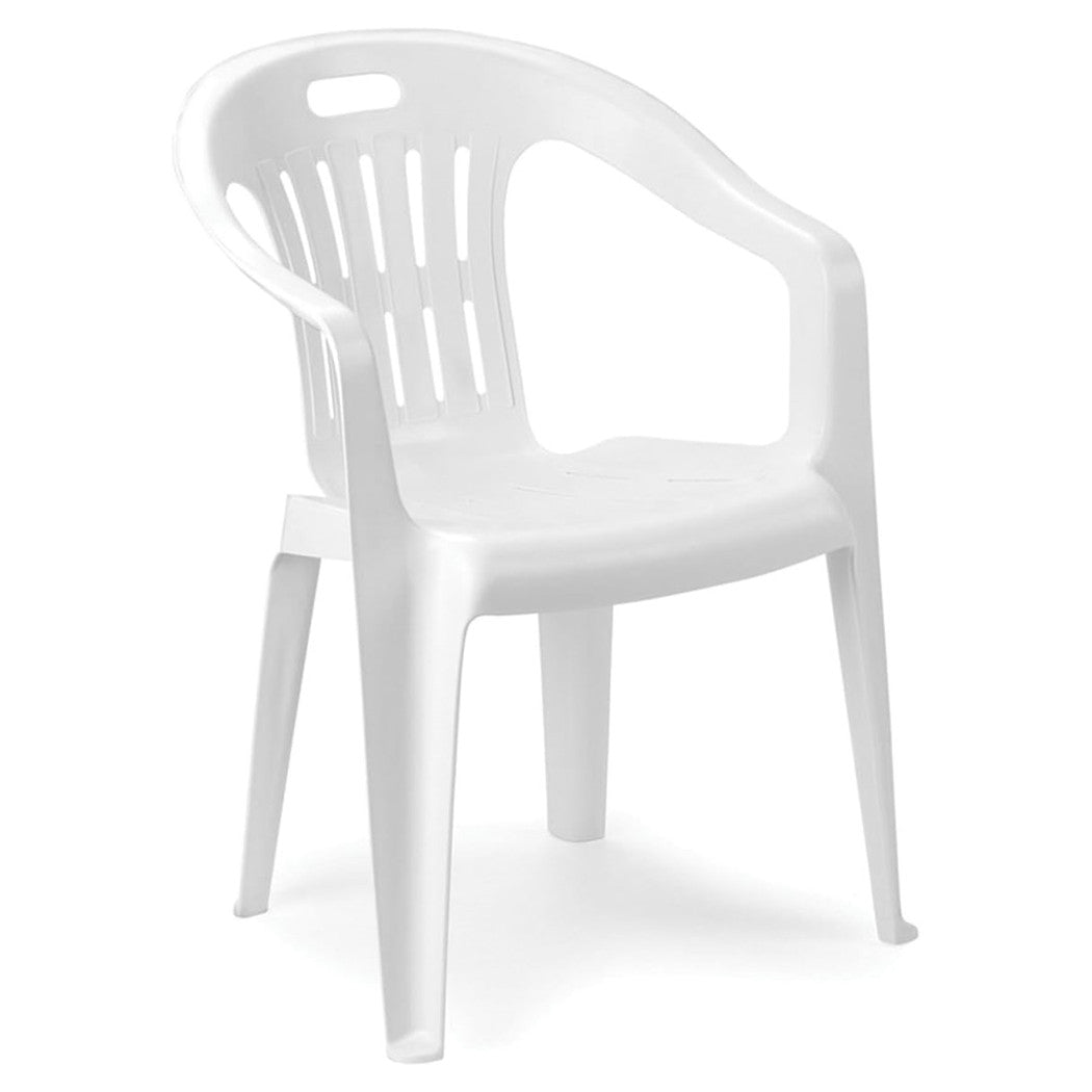 Trade Shop - Set 4pz Sedia Da Giardino Bianca Poltrona In Plastica Monoblocco Con Braccioli 862401 -
