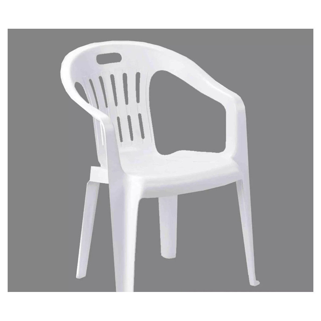 Trade Shop - Set 4pz Sedia Da Giardino Bianca Poltrona In Plastica Monoblocco Con Braccioli 862401 -