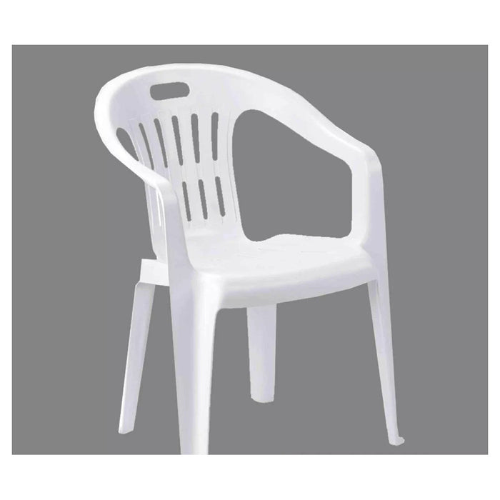 Trade Shop - Set 4pz Sedia Da Giardino Bianca Poltrona In Plastica Monoblocco Con Braccioli 862401 -