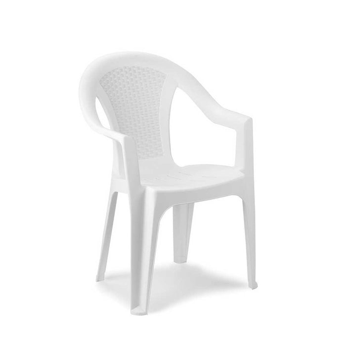 Trade Shop - Set 4pz Sedia Da Giardino Con Schienale Effetto Rattan 54x56x81cm Plastica Bianca 869516 -