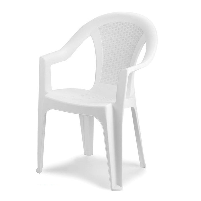 Trade Shop - Set 4pz Sedia Da Giardino Con Schienale Effetto Rattan 54x56x81cm Plastica Bianca 869516 -