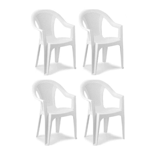 Trade Shop - Set 4pz Sedia Da Giardino Con Schienale Effetto Rattan 54x56x81cm Plastica Bianca 869516 -