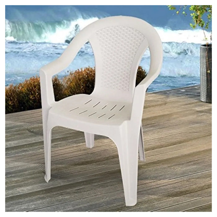 Trade Shop - Set 4pz Sedia Da Giardino Con Schienale Effetto Rattan 54x56x81cm Plastica Bianca 869516 -