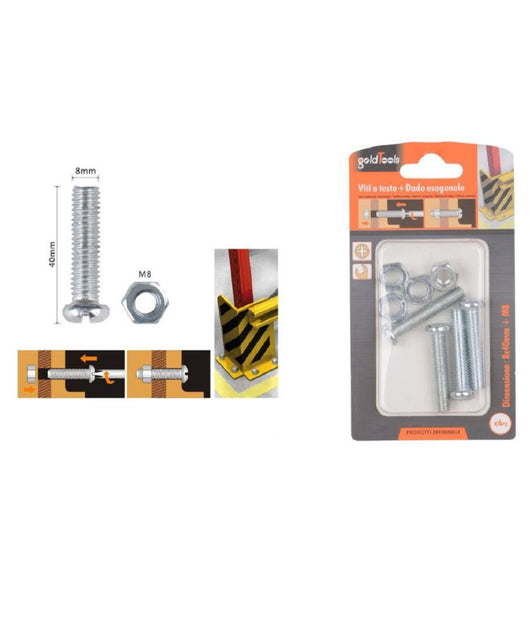 Set 4pz Viti Vite Testa A Croce Tonda 8 X 40mm Con Dadi Dado Esagonale M8 90986         