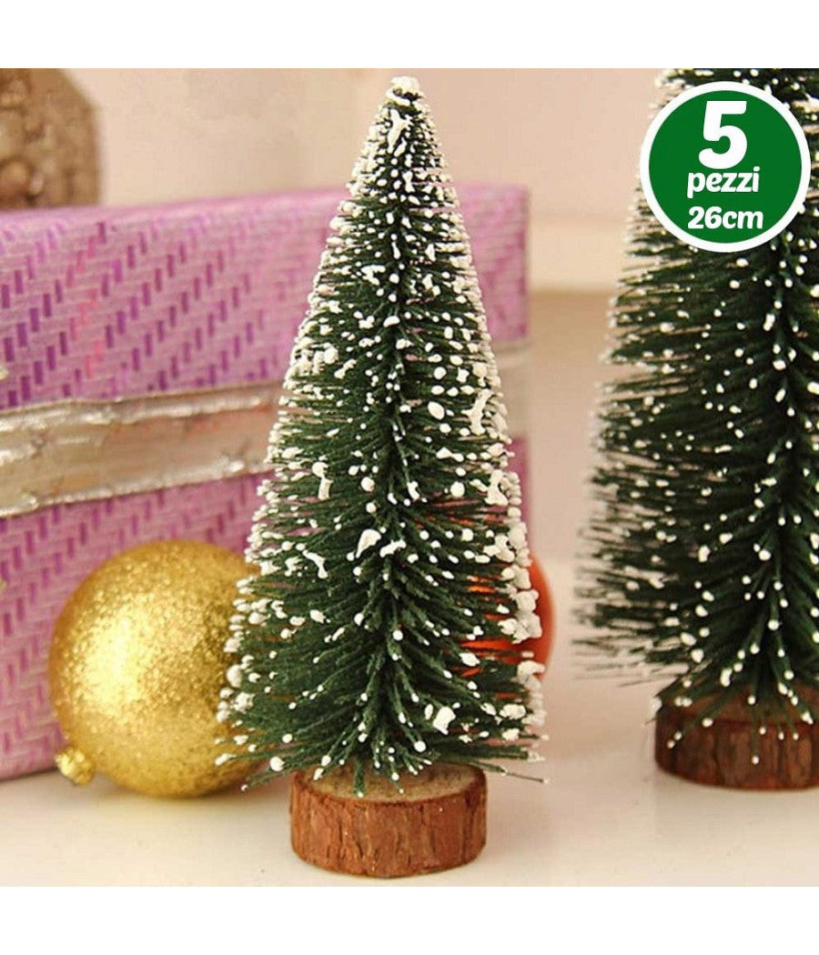 Set 5 Alberelli Innevati Mini Albero Natale 26cm Decorazioni Addobbi Natalizi         