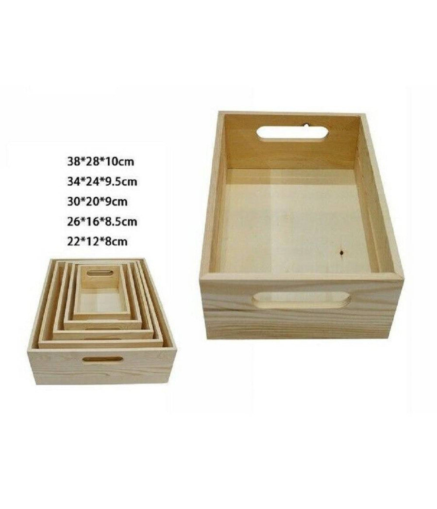 Set 5 Cassette Cassetta In Legno Naturale Decoupage Matrioska Scatola         