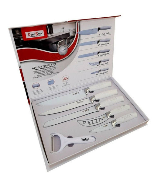 Set 5 Coltelli Da Cucina In Acciaio Manico Antiscivolo + Pelapatate White         