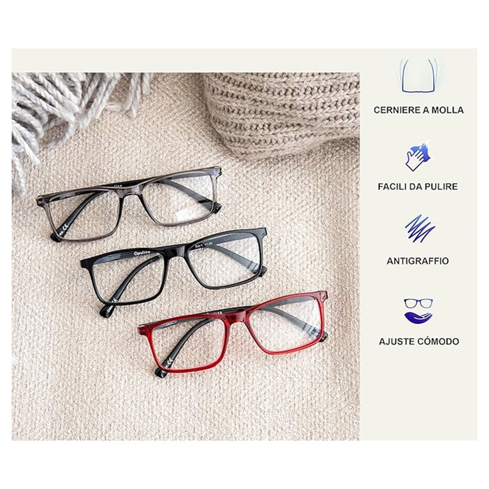 Trade Shop - Set 5 Occhiali Da Lettura Montatura Media Rettangolari Uomo Donna Cerniere Molla    -gradazione +2,50    -