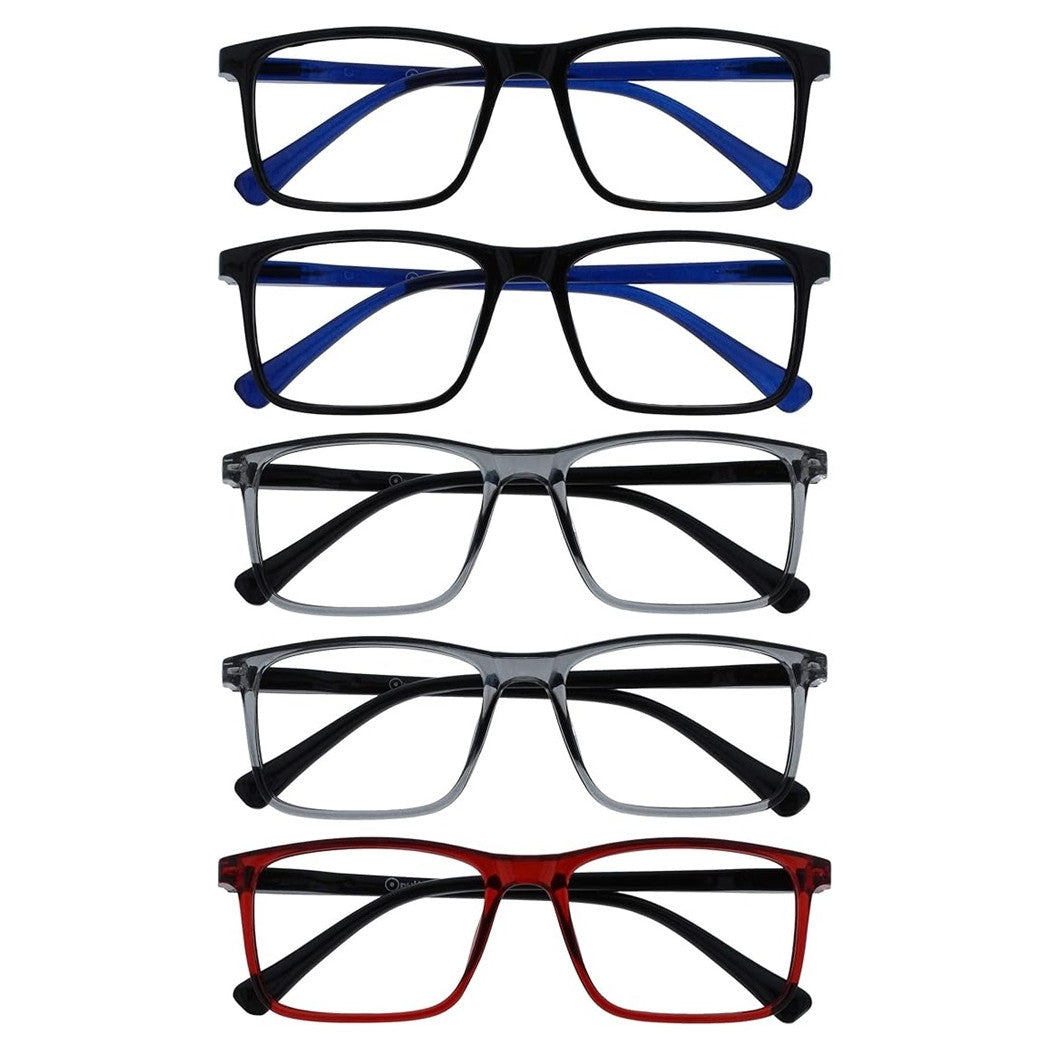 Trade Shop - Set 5 Occhiali Da Lettura Montatura Media Rettangolari Uomo Donna Cerniere Molla    -gradazione +1,00    -