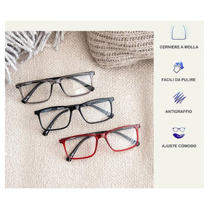 Trade Shop - Set 5 Occhiali Da Lettura Montatura Media Rettangolari Uomo Donna Cerniere Molla    -gradazione +3,00    -