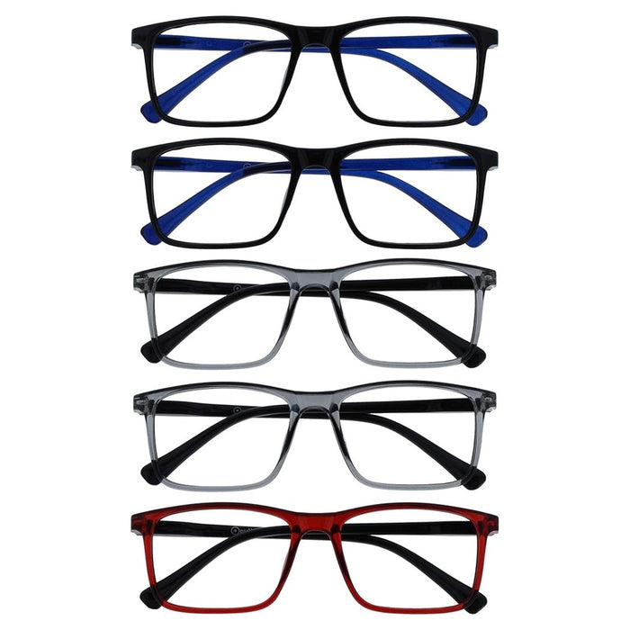 Trade Shop - Set 5 Occhiali Da Lettura Montatura Media Rettangolari Uomo Donna Cerniere Molla    -gradazione +3,50    -