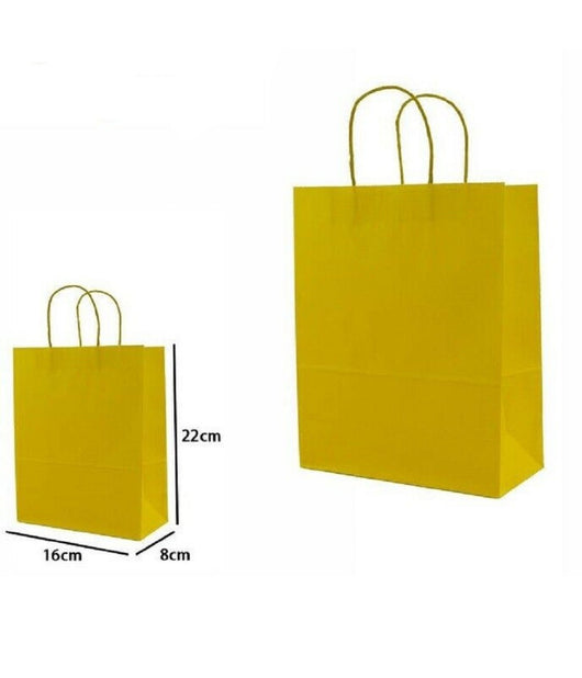 Set 5 Pezzi Buste Borsa Da Regalo Sacchetti Carta Colore Gialla 22x16x8cm 68469         