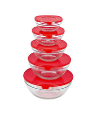 Set 5 Pezzi Contenitori Ciotola Ciotole Scodella Vetro Tappo Microoonde Freezer         