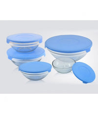 Set 5 Pezzi Contenitori Ciotola Ciotole Scodella Vetro Tappo Microoonde Freezer         