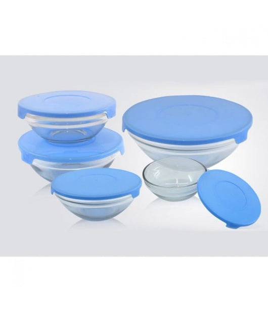 Set 5 Pezzi Contenitori Ciotola Ciotole Scodella Vetro Tappo Microoonde Freezer         