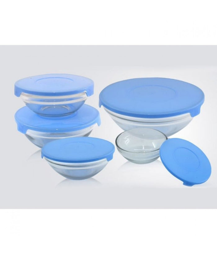 Set 5 Pezzi Contenitori Ciotola Ciotole Scodella Vetro Tappo Microoonde Freezer         