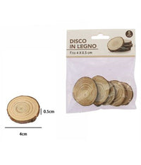 Set 5 Pezzi Dischi Disco Di Legno Decorativo Per Ornamento 4x0.5cm Rotondo 72106         