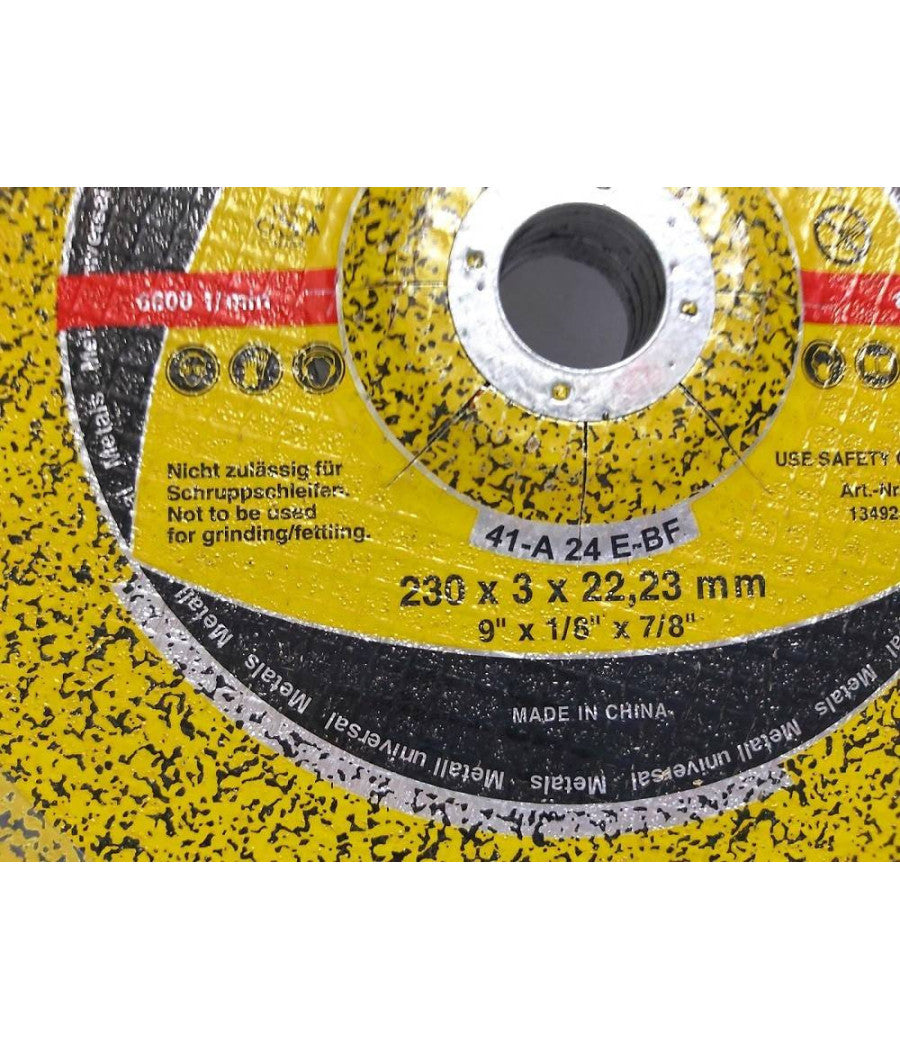 Set 5 Pezzi Disco Per Metallo Sbavatura D.230 X 3 Mm Foro 22,23mm Smerigliatrice         