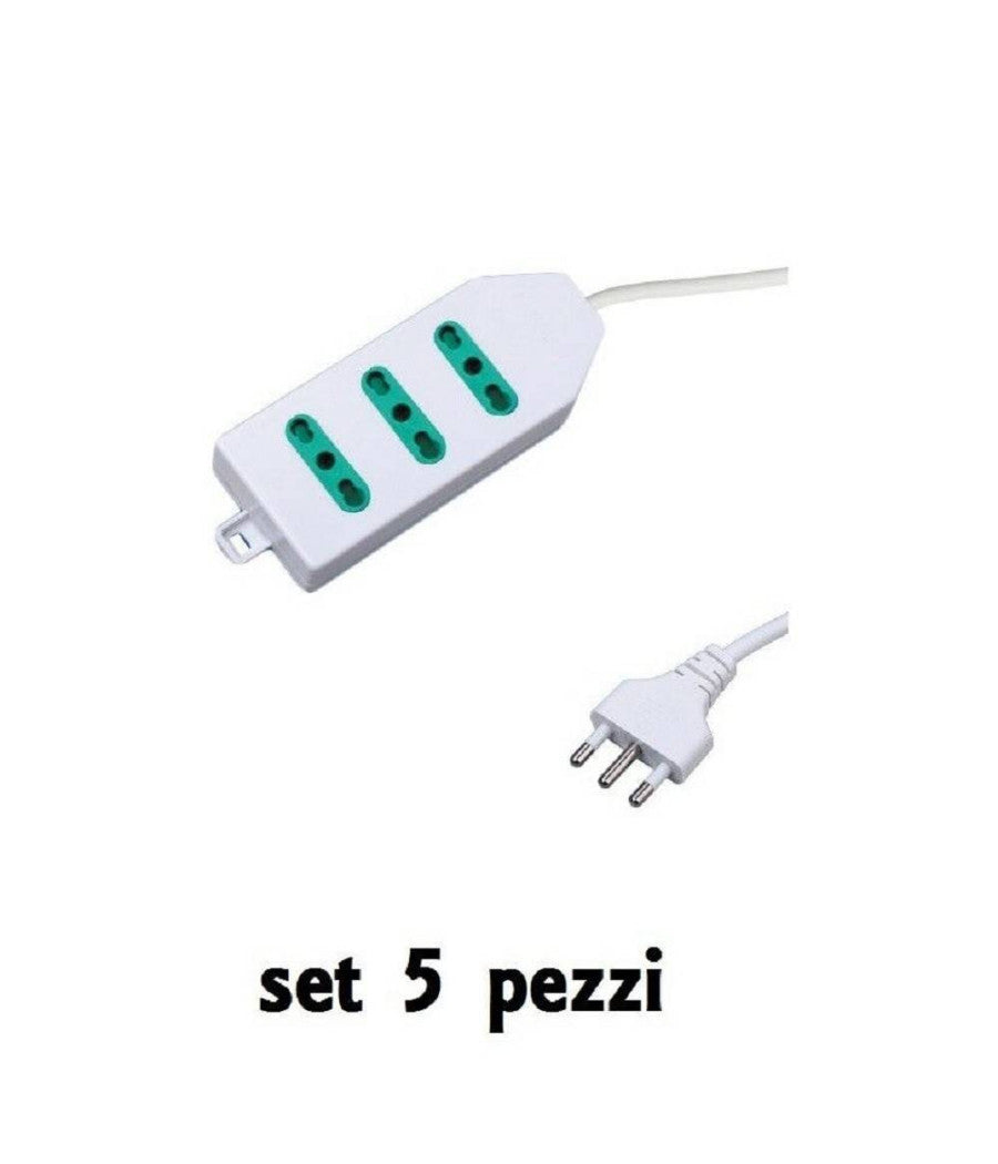 Set 5 Pezzi Multipresa Elettrica Bipasso Multi Prese 3 Posizioni Posti 25000w         