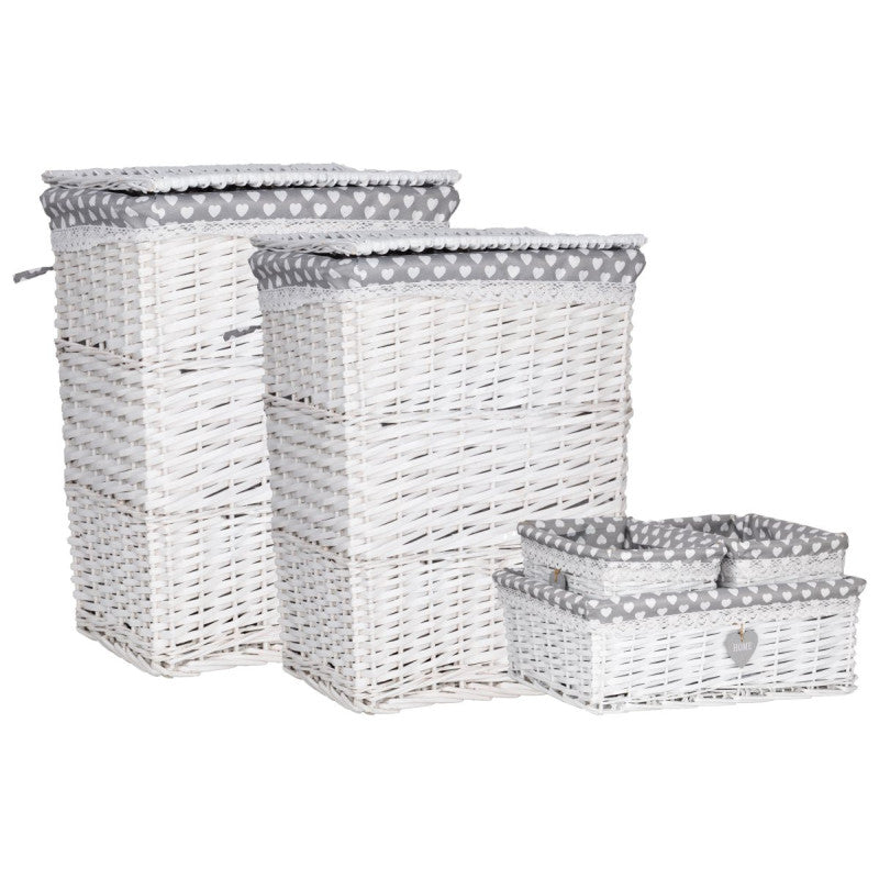 Set 5 Pezzi Portabiancheria+cesti Vilma In Midollino Bianco