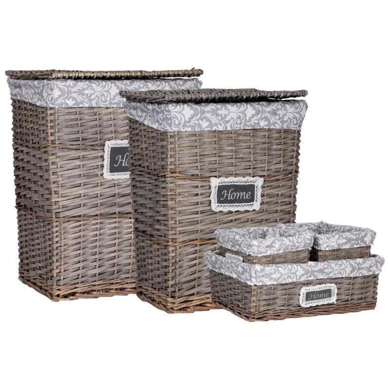 Set 5 Pezzi Portabiancheria+cesti Vilma In Midollino Grigio