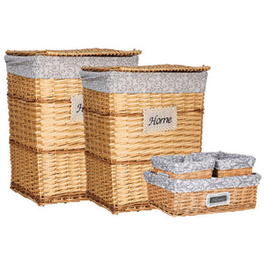 Set 5 Pezzi Portabiancheria+cesti Vilma In Midollino Naturale