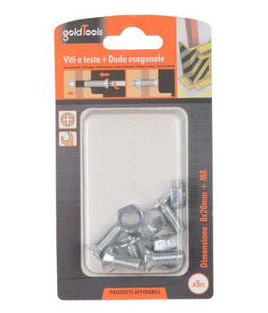 Set 5 Pezzi Viti Vite A Testa A Croce Piatta 8x20 Mm Con Dado Esagonale M8 90947         