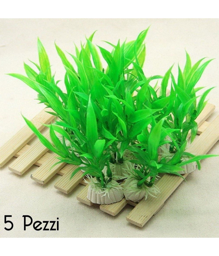 Set 5 Pianta 12 Cm Piantina Artificiale Per Acquario Piante Finte Plastica Verde         