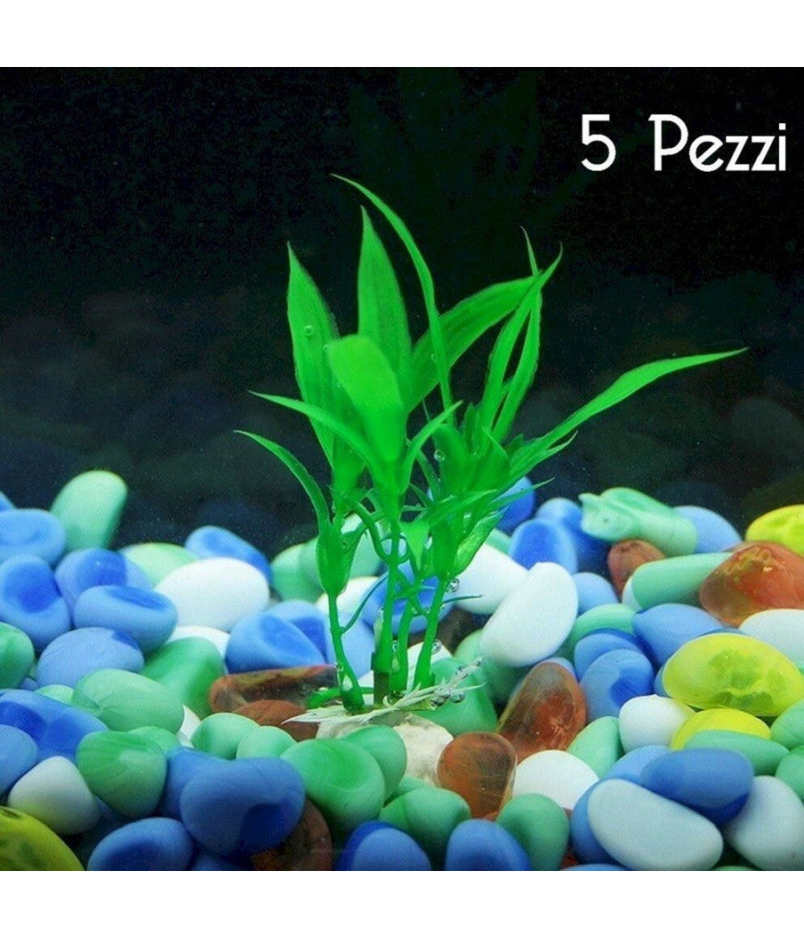 Set 5 Pianta 12 Cm Piantina Artificiale Per Acquario Piante Finte Plastica Verde         