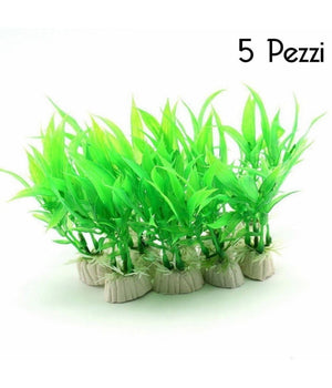 Set 5 Pianta 12 Cm Piantina Artificiale Per Acquario Piante Finte Plastica Verde         