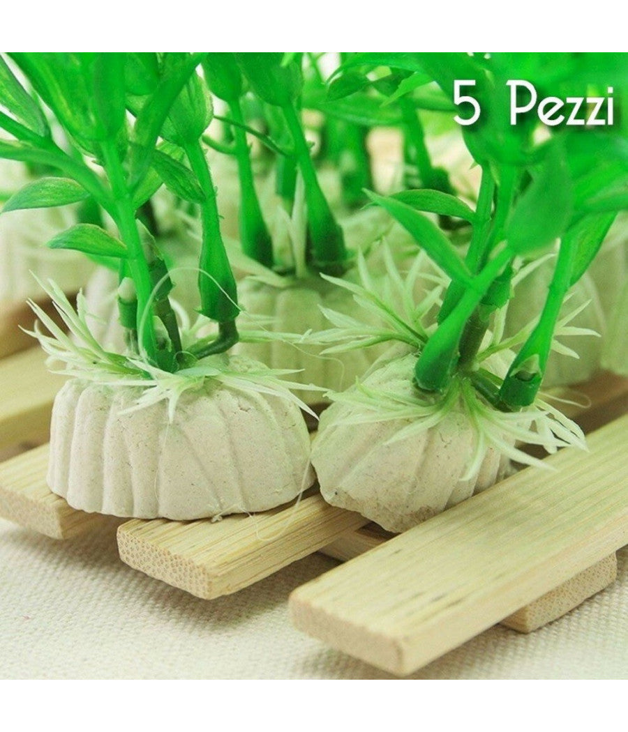 Set 5 Pianta 12 Cm Piantina Artificiale Per Acquario Piante Finte Plastica Verde         