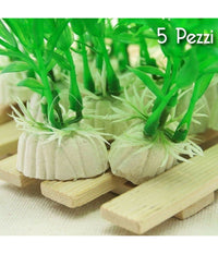 Set 5 Pianta 12 Cm Piantina Artificiale Per Acquario Piante Finte Plastica Verde         