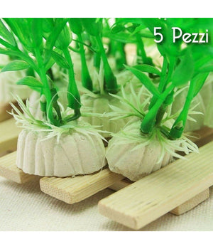 Set 5 Pianta 12 Cm Piantina Artificiale Per Acquario Piante Finte Plastica Verde         
