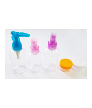 Set 5 Porta Liquidi Contenitori Bottiglie Plastica Aereo Viaggio Bagaglio Creme         