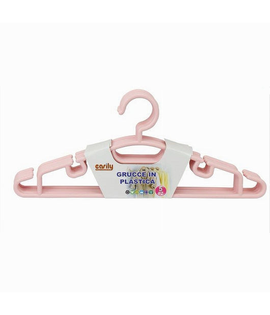 Set 5 Pz Grucce Stampelle Appendiabito In Plastica Vestiti Pantaloni Rosa 79323         